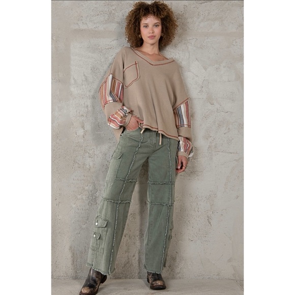 POL Army Green Frayed Edge Utility Jeans Relaxed Fit - Picture 13 of 14